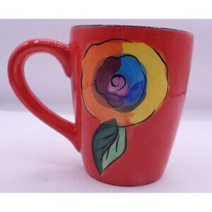 Coffee Mug- Blue Ridge Design Inc.- Orange with Stylized Flowers